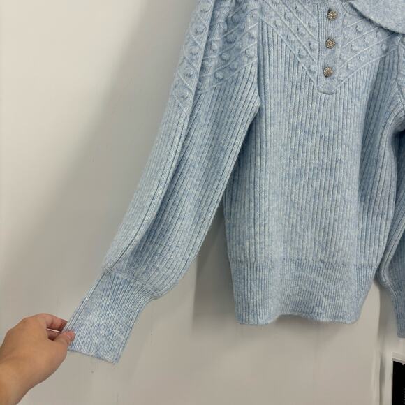 Design 365 Sweater S Blue Ribbed Pullover Balloon Sleeves Preppy NEW Retro Twee - Picture 3 of 7